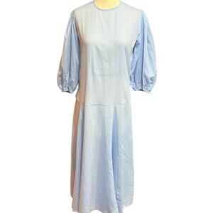 Matin Australia Dress Women US 2 AU 6 Blue Cotton Poplin Puff Pleated Modest